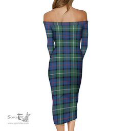 Davidson of Tulloch Tartan Off Shoulder Lady Dress Tartan Plaid Long Dress - ScotsTee Shop