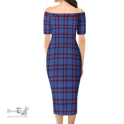 Elliot Modern Tartan Off Shoulder Lady Dress Tartan Plaid Long Dress - ScotsTee Shop