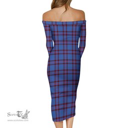 Elliot Modern Tartan Off Shoulder Lady Dress Tartan Plaid Long Dress - ScotsTee Shop