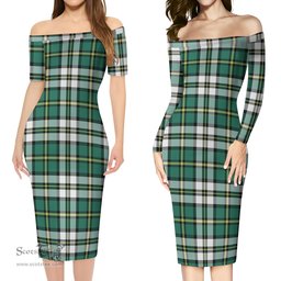 Cape Breton Island Canada Tartan Off Shoulder Lady Dress Tartan Plaid Long Dress - ScotsTee Shop