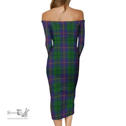 Carmichael Tartan Off Shoulder Lady Dress Tartan Plaid Long Dress - ScotsTee Shop