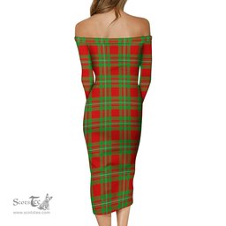 Callander Modern Tartan Off Shoulder Lady Dress Tartan Plaid Long Dress - ScotsTee Shop