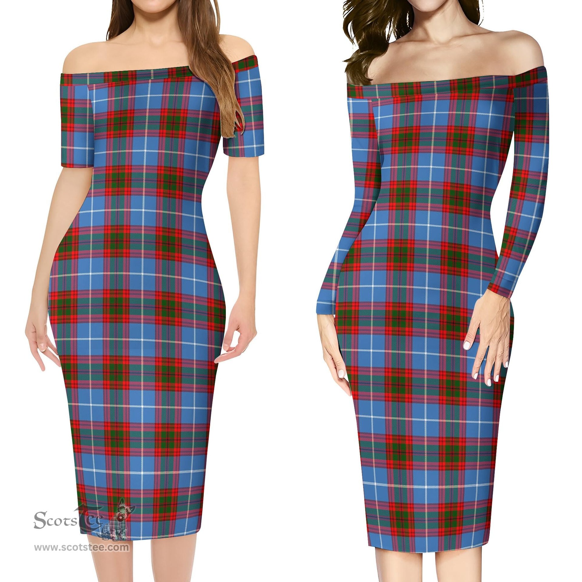 Congilton Tartan Off Shoulder Lady Dress Tartan Plaid Long Dress - ScotsTee Shop