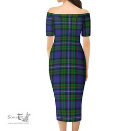 Donnachaidh Tartan Off Shoulder Lady Dress Tartan Plaid Long Dress - ScotsTee Shop