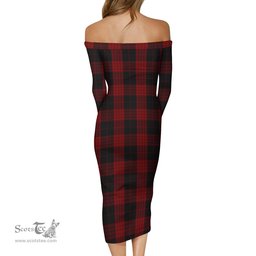 Cameron Black and Red Tartan Off Shoulder Lady Dress Tartan Plaid Long Dress - ScotsTee Shop