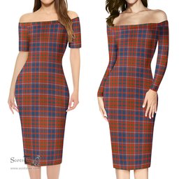 Cameron of Lochiel Ancient Tartan Off Shoulder Lady Dress Tartan Plaid Long Dress - ScotsTee Shop