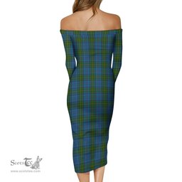 Donegal County Ireland Tartan Off Shoulder Lady Dress Tartan Plaid Long Dress - ScotsTee Shop