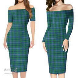 Douglas Ancient Tartan Off Shoulder Lady Dress Tartan Plaid Long Dress - ScotsTee Shop