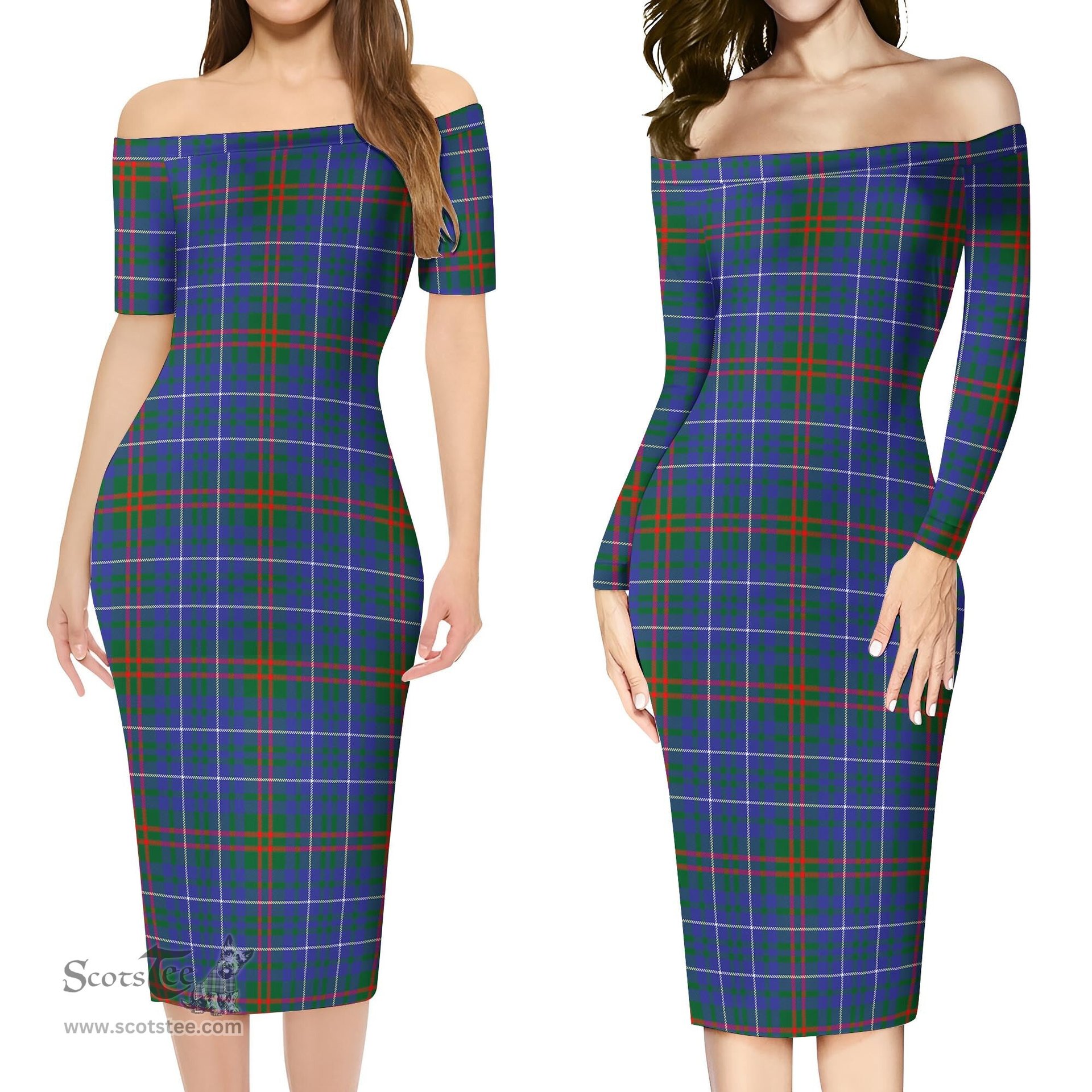 Edmonstone Tartan Off Shoulder Lady Dress Tartan Plaid Long Dress - ScotsTee Shop