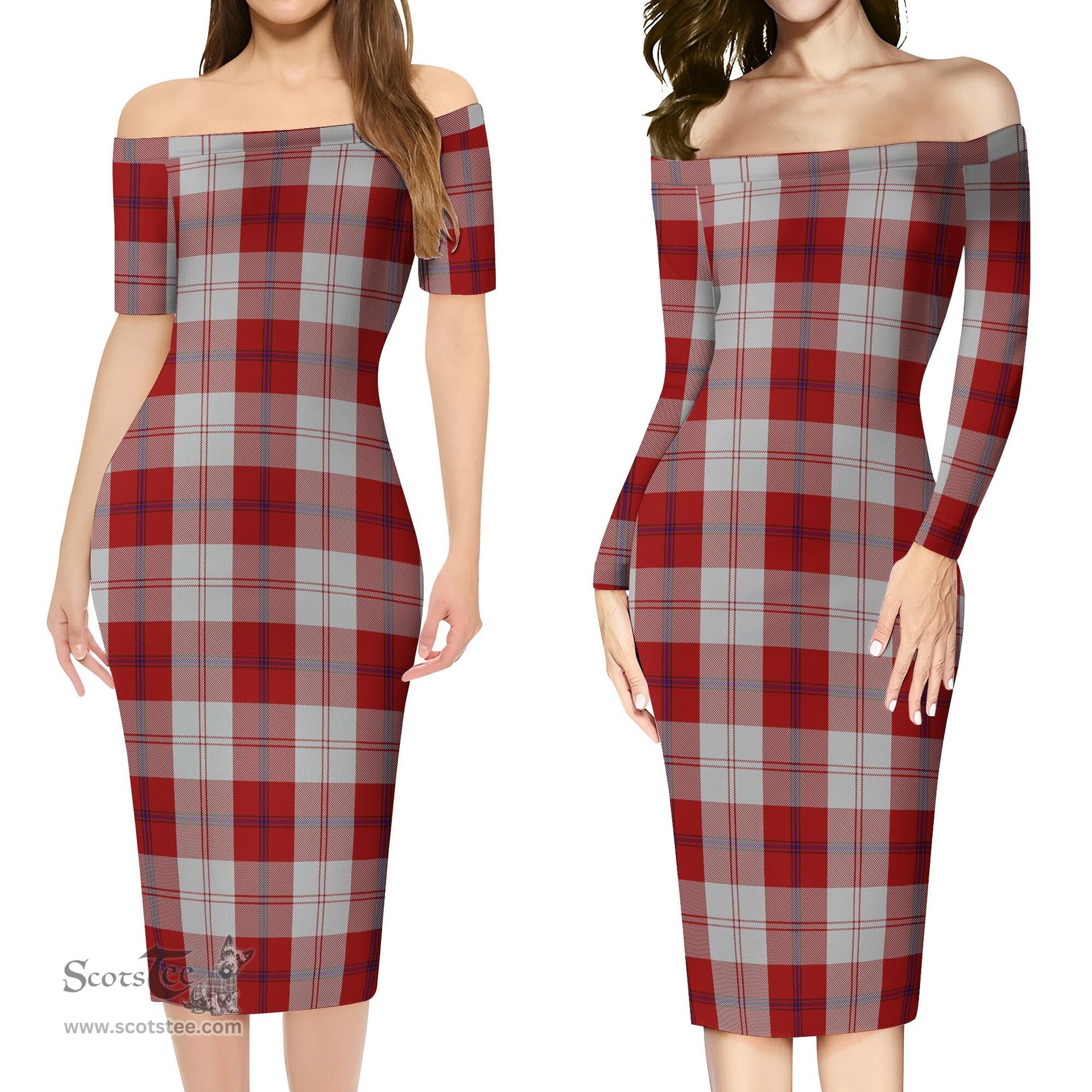 Cunningham Dress Tartan Off Shoulder Lady Dress Tartan Plaid Long Dress - ScotsTee Shop