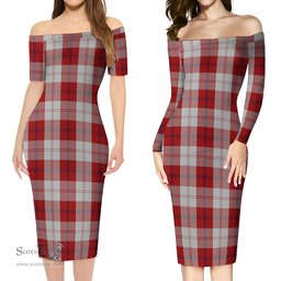 Cunningham Dress Tartan Off Shoulder Lady Dress Tartan Plaid Long Dress - ScotsTee Shop