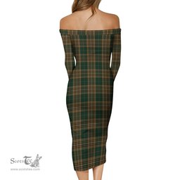 Fitzsimmons Tartan Off Shoulder Lady Dress Tartan Plaid Long Dress - ScotsTee Shop