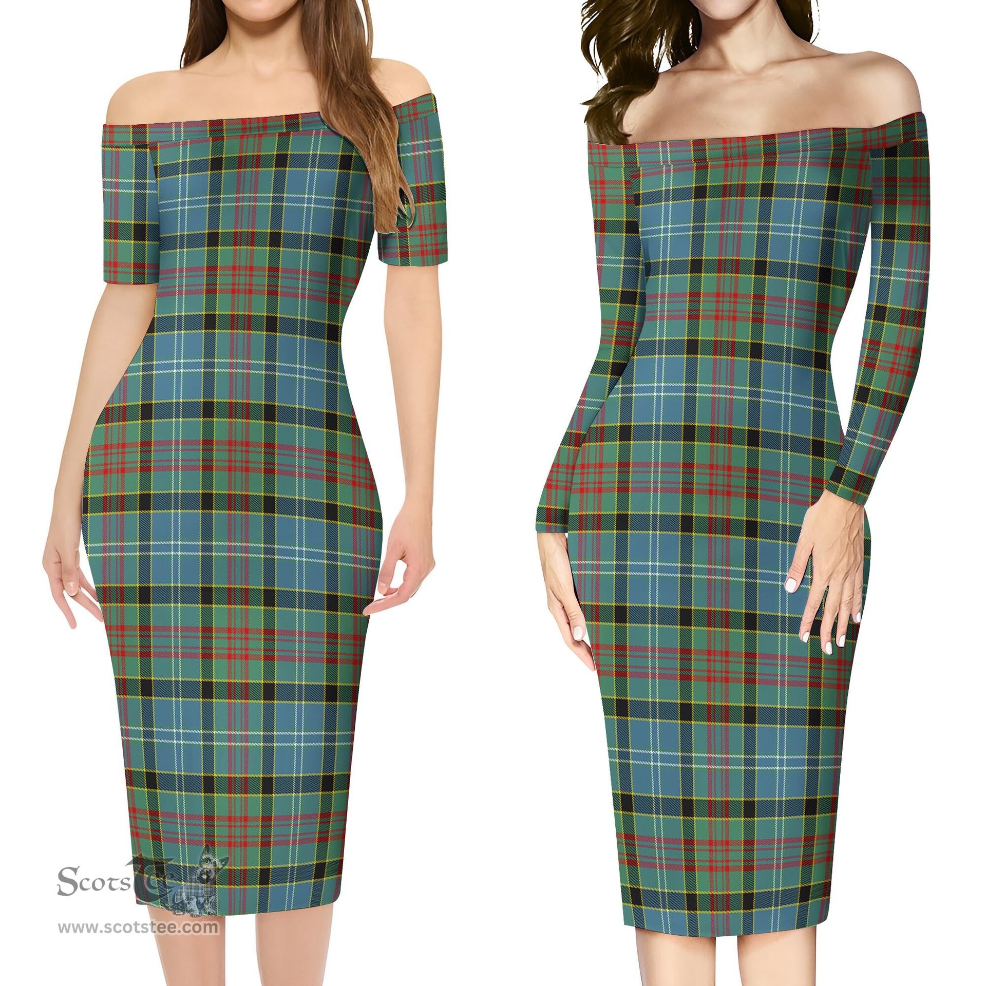 Cathcart Tartan Off Shoulder Lady Dress Tartan Plaid Long Dress - ScotsTee Shop