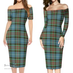 Cathcart Tartan Off Shoulder Lady Dress Tartan Plaid Long Dress - ScotsTee Shop