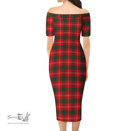 Chisholm Modern Tartan Off Shoulder Lady Dress Tartan Plaid Long Dress - ScotsTee Shop
