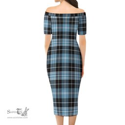 Clark Ancient Tartan Off Shoulder Lady Dress Tartan Plaid Long Dress - ScotsTee Shop