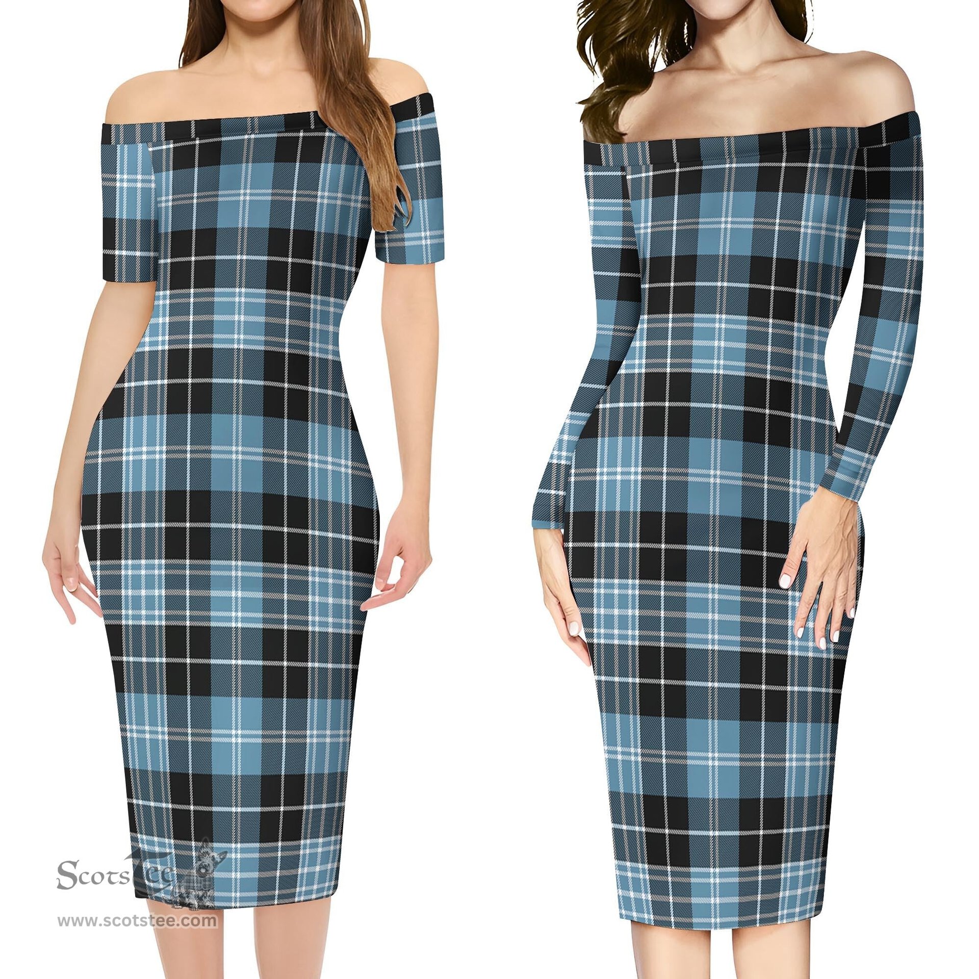 Clark Ancient Tartan Off Shoulder Lady Dress Tartan Plaid Long Dress - ScotsTee Shop
