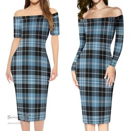 Clark Ancient Tartan Off Shoulder Lady Dress Tartan Plaid Long Dress - ScotsTee Shop