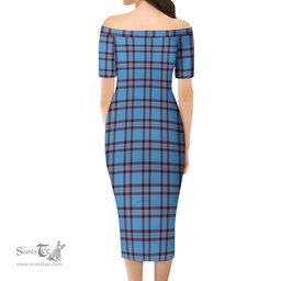 Elliot Ancient Tartan Off Shoulder Lady Dress Tartan Plaid Long Dress - ScotsTee Shop