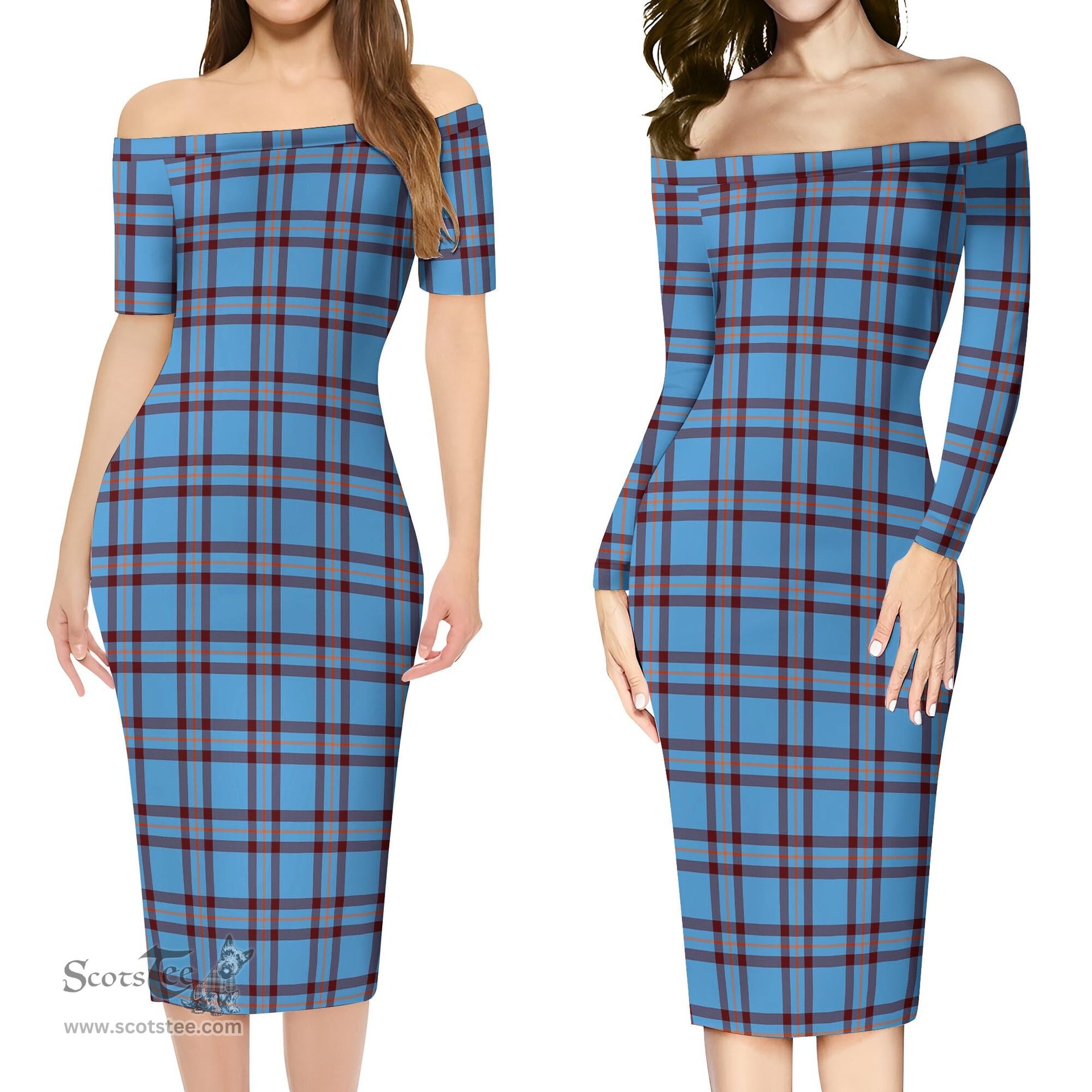 Elliot Ancient Tartan Off Shoulder Lady Dress Tartan Plaid Long Dress - ScotsTee Shop