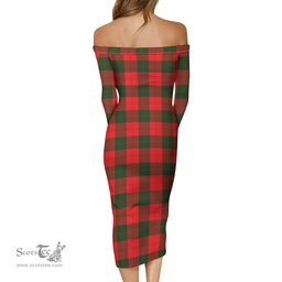 Erskine Modern Tartan Off Shoulder Lady Dress Tartan Plaid Long Dress - ScotsTee Shop