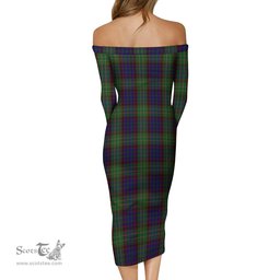 Cunningham Hunting Tartan Off Shoulder Lady Dress Tartan Plaid Long Dress - ScotsTee Shop