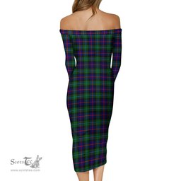 Campbell of Cawdor Modern Tartan Off Shoulder Lady Dress Tartan Plaid Long Dress - ScotsTee Shop