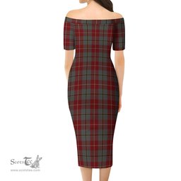 Douglas Ancient Red Tartan Off Shoulder Lady Dress Tartan Plaid Long Dress - ScotsTee Shop