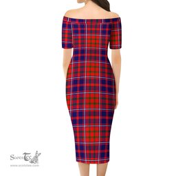 Cameron of Lochiel Modern Tartan Off Shoulder Lady Dress Tartan Plaid Long Dress - ScotsTee Shop