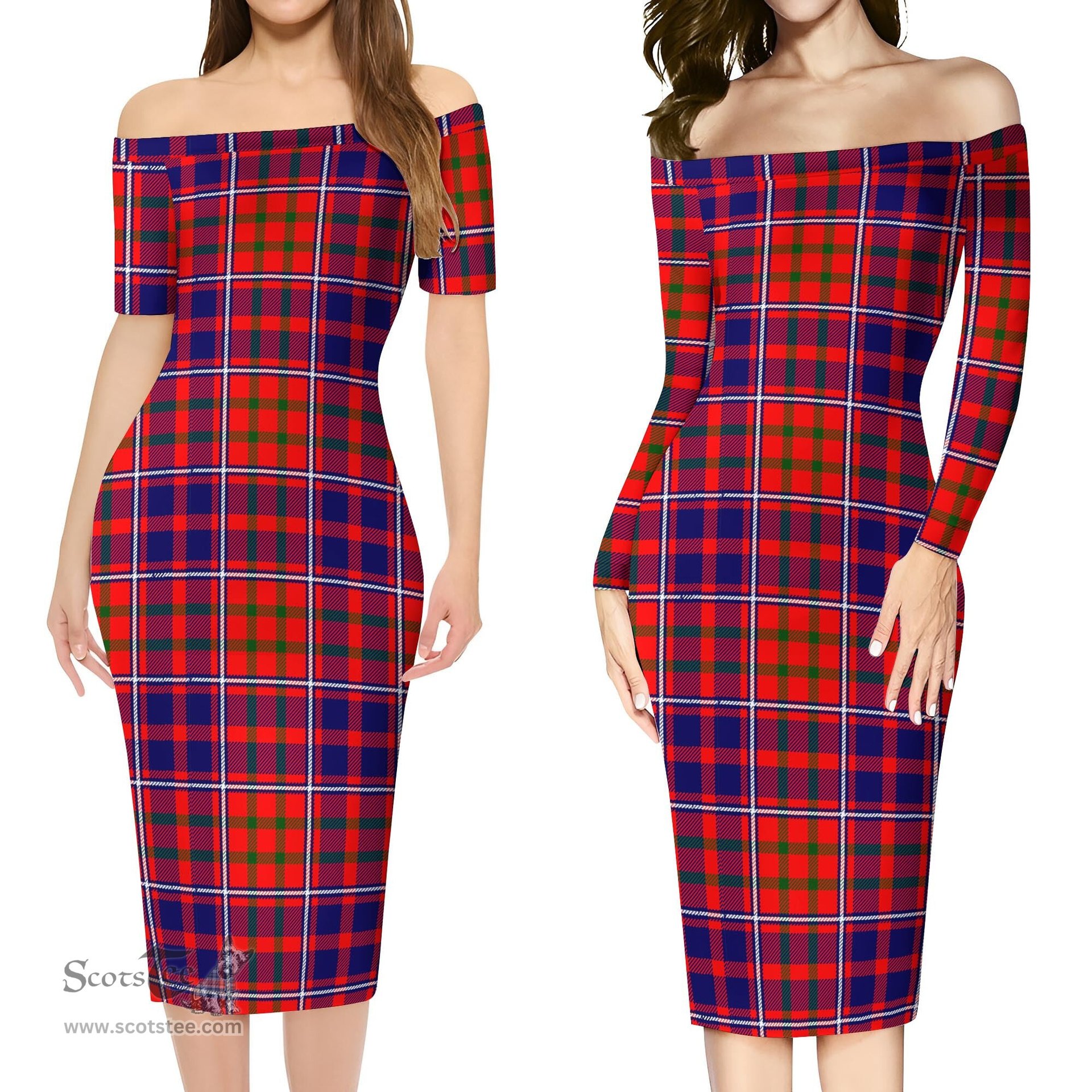 Cameron of Lochiel Modern Tartan Off Shoulder Lady Dress Tartan Plaid Long Dress - ScotsTee Shop