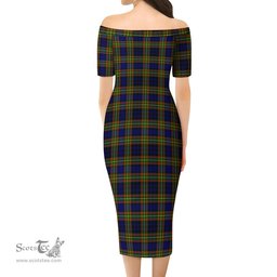Clelland Modern Tartan Off Shoulder Lady Dress Tartan Plaid Long Dress - ScotsTee Shop