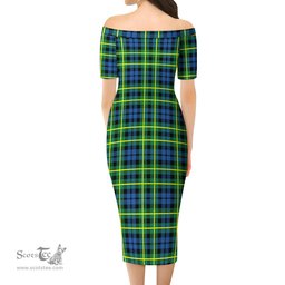 Campbell of Breadalbane Ancient Tartan Off Shoulder Lady Dress Tartan Plaid Long Dress - ScotsTee Shop