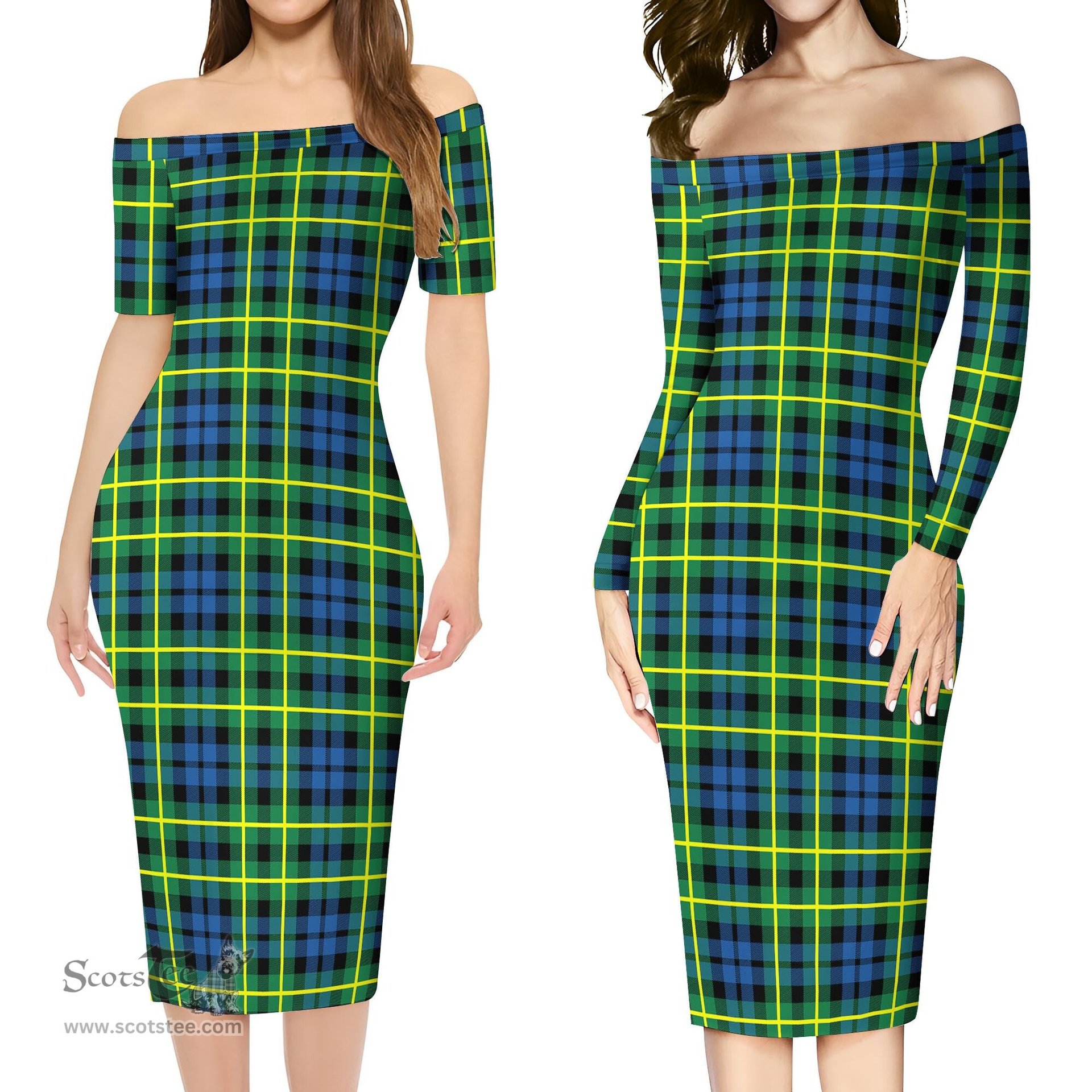 Campbell of Breadalbane Ancient Tartan Off Shoulder Lady Dress Tartan Plaid Long Dress - ScotsTee Shop