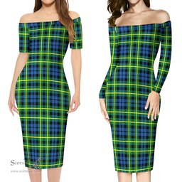 Campbell of Breadalbane Ancient Tartan Off Shoulder Lady Dress Tartan Plaid Long Dress - ScotsTee Shop