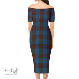 Cameron Hunting Tartan Off Shoulder Lady Dress Tartan Plaid Long Dress - ScotsTee Shop