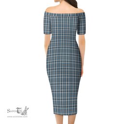 Conquergood Tartan Off Shoulder Lady Dress Tartan Plaid Long Dress - ScotsTee Shop