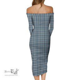Conquergood Tartan Off Shoulder Lady Dress Tartan Plaid Long Dress - ScotsTee Shop