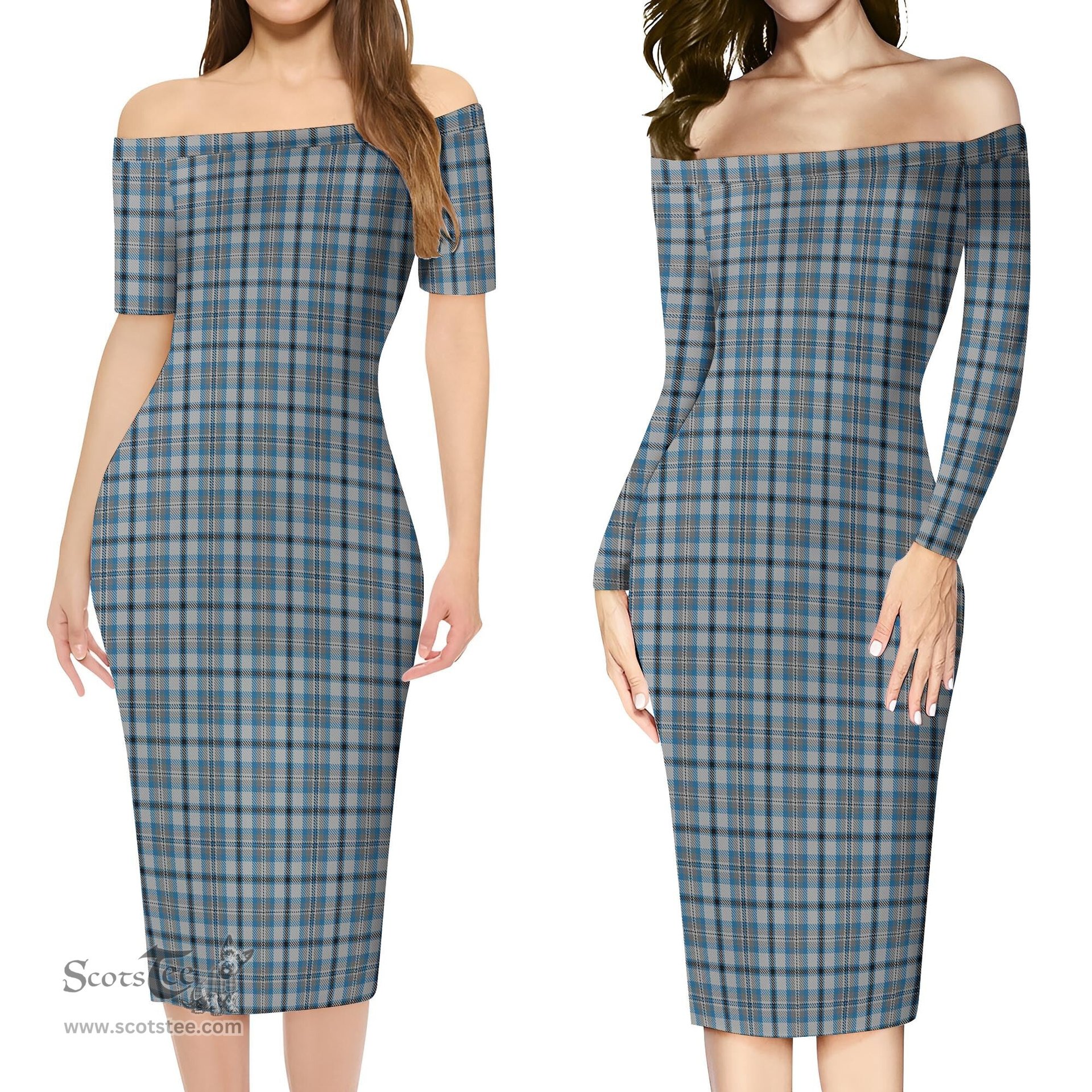 Conquergood Tartan Off Shoulder Lady Dress Tartan Plaid Long Dress - ScotsTee Shop
