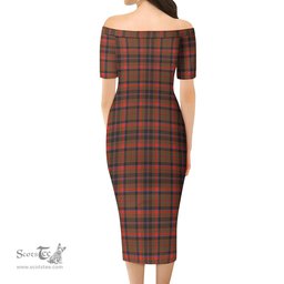 Cumming Hunting Weathered Tartan Off Shoulder Lady Dress Tartan Plaid Long Dress - ScotsTee Shop