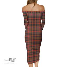 Cumming Hunting Weathered Tartan Off Shoulder Lady Dress Tartan Plaid Long Dress - ScotsTee Shop