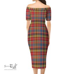 Drummond of Strathallan Modern Tartan Off Shoulder Lady Dress Tartan Plaid Long Dress - ScotsTee Shop