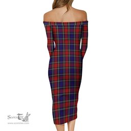 Clark Red Tartan Off Shoulder Lady Dress Tartan Plaid Long Dress - ScotsTee Shop