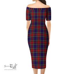 Clark Red Tartan Off Shoulder Lady Dress Tartan Plaid Long Dress - ScotsTee Shop