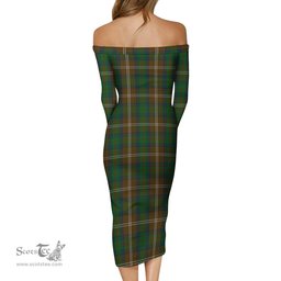 Chisholm Hunting Tartan Off Shoulder Lady Dress Tartan Plaid Long Dress - ScotsTee Shop