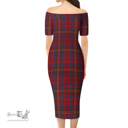Cameron of Locheil Tartan Off Shoulder Lady Dress Tartan Plaid Long Dress - ScotsTee Shop