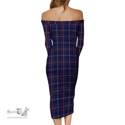 Fitzgerald Hunting Tartan Off Shoulder Lady Dress Tartan Plaid Long Dress - ScotsTee Shop