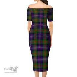Cameron of Erracht Modern Tartan Off Shoulder Lady Dress Tartan Plaid Long Dress - ScotsTee Shop