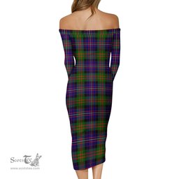 Cameron of Erracht Modern Tartan Off Shoulder Lady Dress Tartan Plaid Long Dress - ScotsTee Shop
