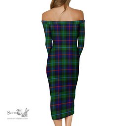 Calder Modern Tartan Off Shoulder Lady Dress Tartan Plaid Long Dress - ScotsTee Shop