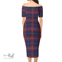 Chisholm Hunting Modern Tartan Off Shoulder Lady Dress Tartan Plaid Long Dress - ScotsTee Shop